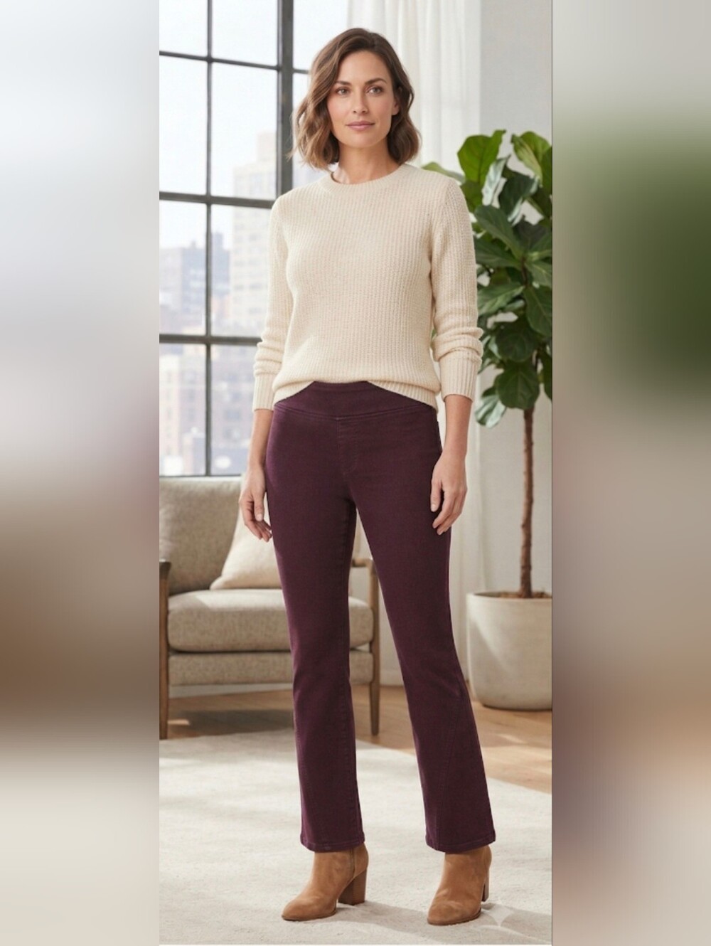 Belle by Kim Gravel Maroon Pull-On Plum Purple Pants 12 Petite Soft Stretch EUC